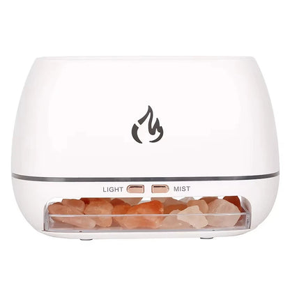 New 3D Flame Fire Aroma Air Humidifier Himalayan Crystal Salt Stone Colorful Night Light Aromatherapy Essential Oil Diffuser