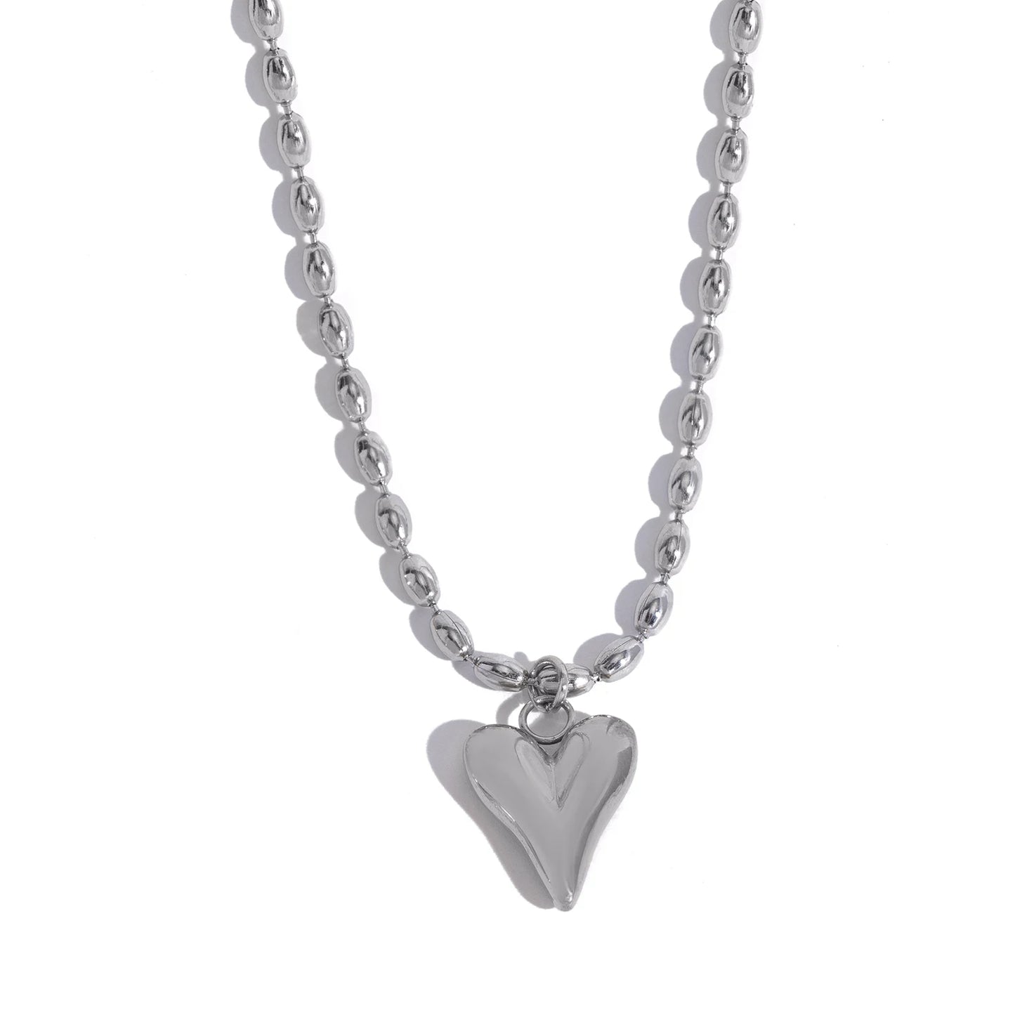 18K Gold Plated Stainless Steel Heart Pendant Bead Chain Necklace for Women, Love Symbol Hypoallergenic Dainty Jewelry Gift