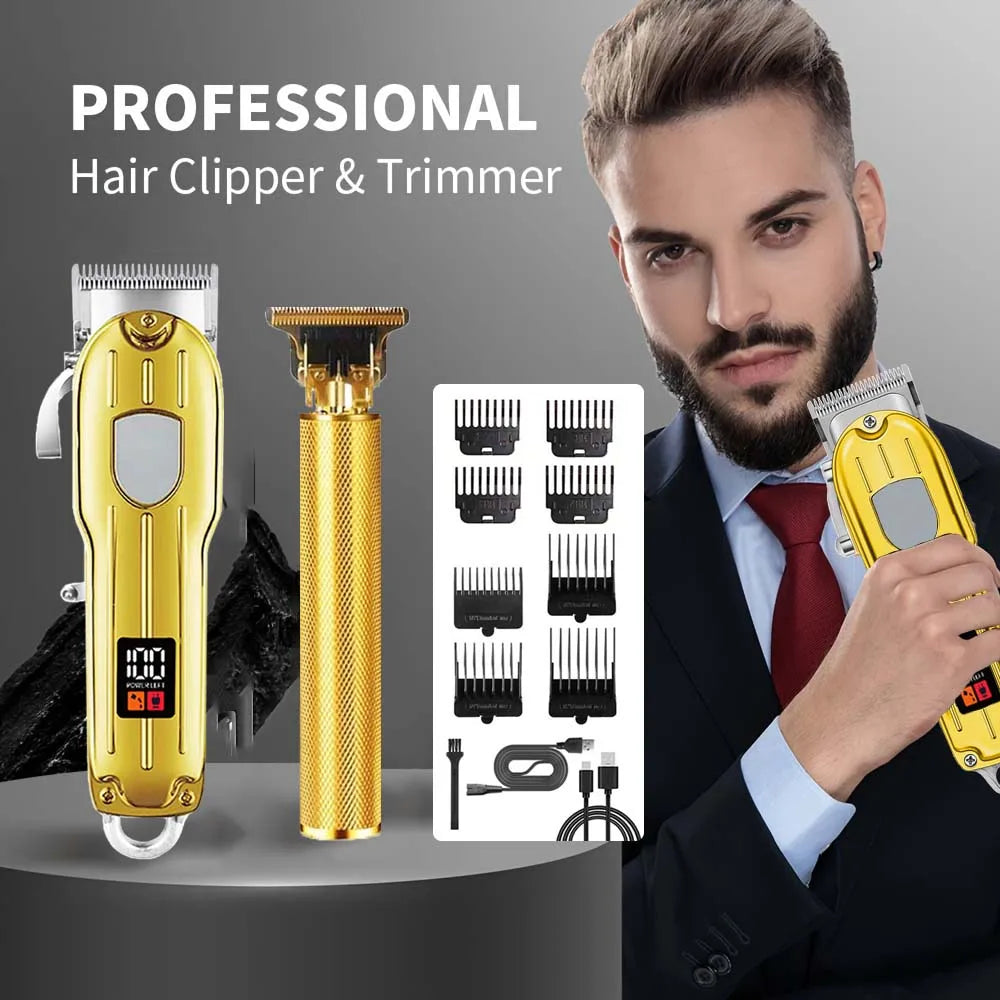 Hair Clippers Professional Cordless for Men, Barber Clippers for Hair Cutting Kit, Wireless LCD Display Hair Trimmers Set