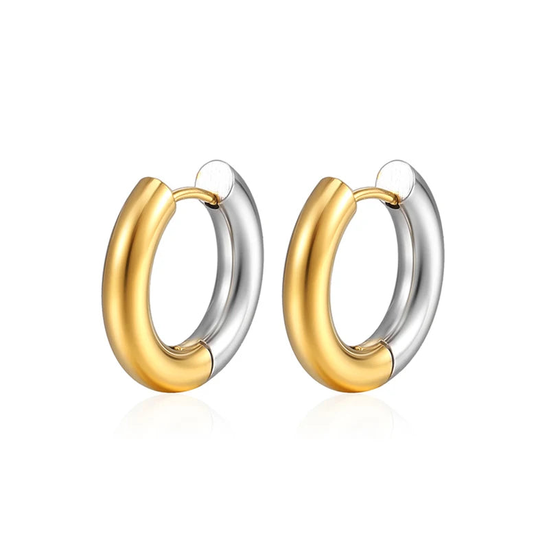 Classic Stainless Steel Hoop Earrings For Women Gold Silver Color Simple Smooth Round Ear Rings Daily Wearing Jewelry Gift