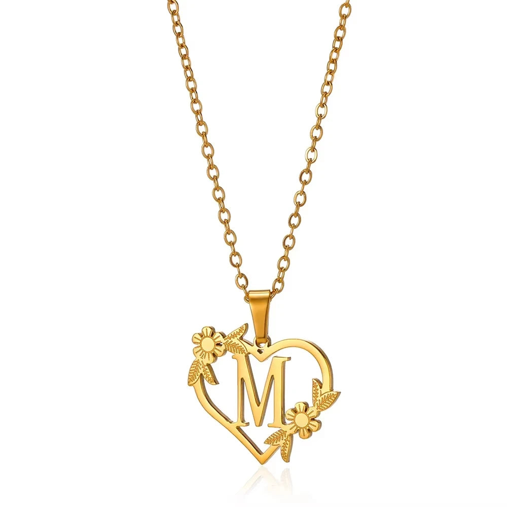 Initial Letter Stainless Steel Pendant Necklace for Women Fashion Gold Color Chain A-Z Alphabet Clavicle Necklaces Jewelry Gift