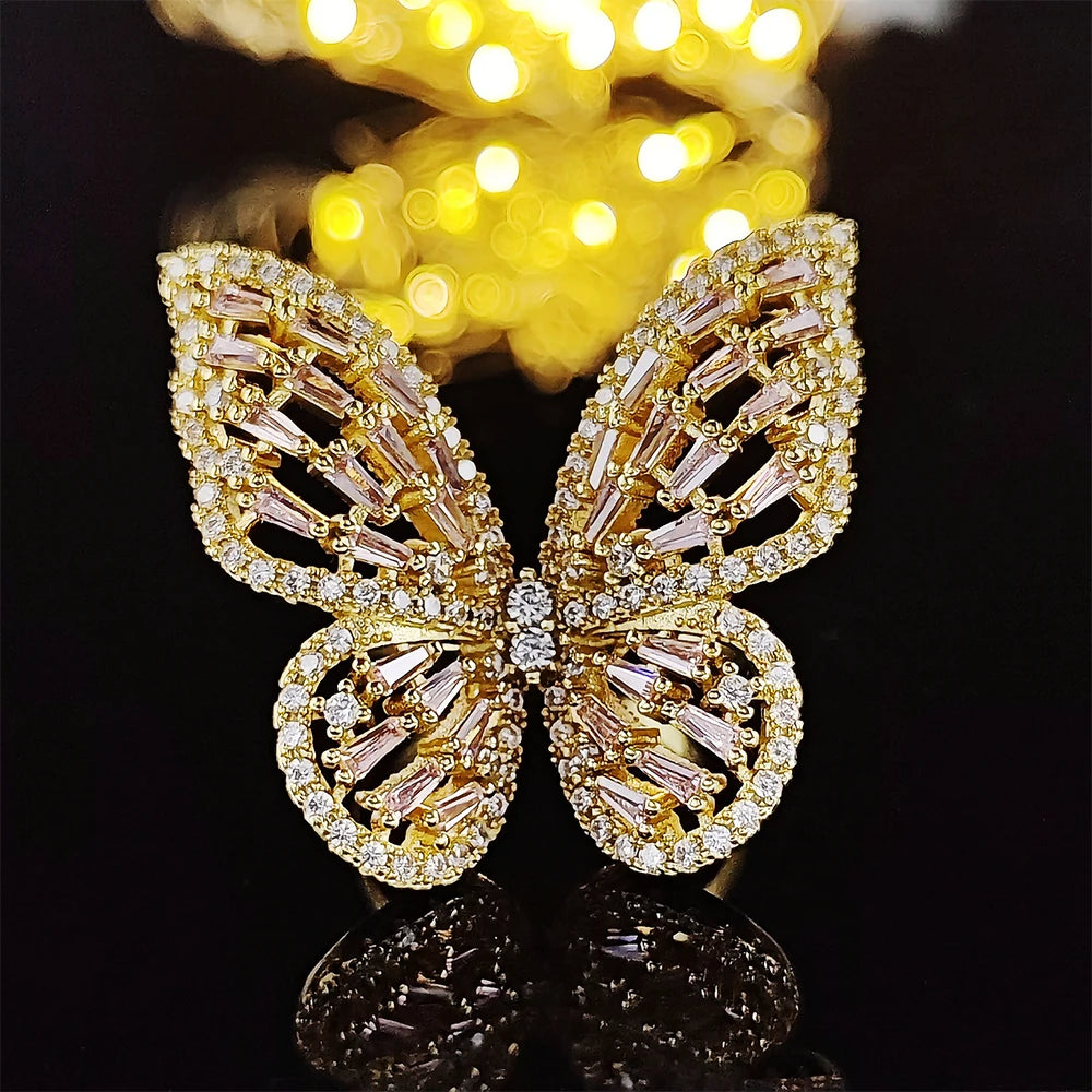 2023 New Fashion Pink Gold Silver Color Butterfly Ring Fashion Ring Adjustable for Women Party Gift Jewelry Wholesale R7146