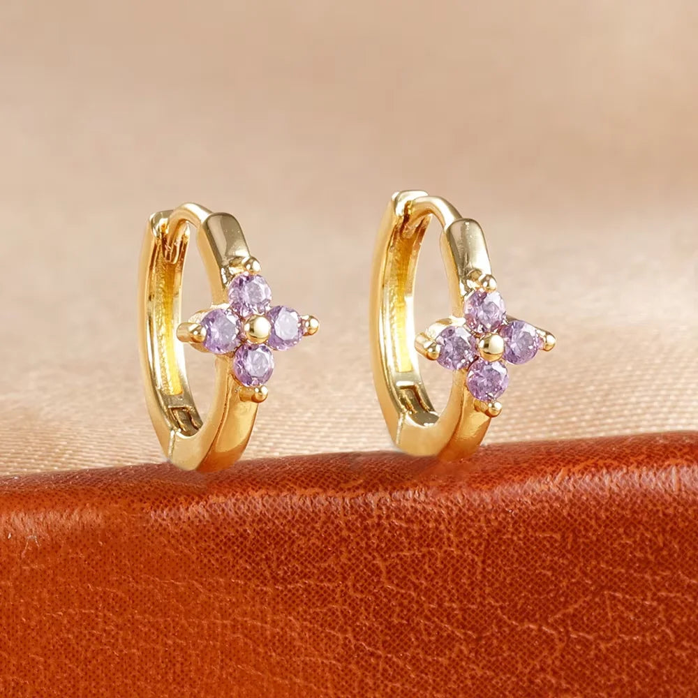 Fashion 6/8/10mm Stainless Steel Zircon Flower Hoop Earring Small Gold Color Circle Hoops Huggie Piercing Earring Trendy Jewelry