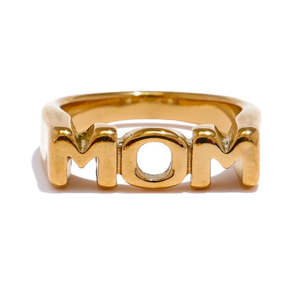 Yhpup FAM DAD SIS BRO MOM Statement Cast Family Letter Ring Stainless Steel Texture Gold Color Attractive Jewelry 18k PVD Plated