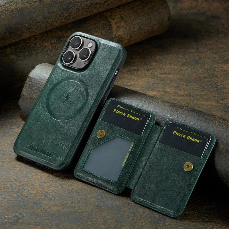 Luxury Leather Wallet Phone Case for iPhone 17 16 Pro 15 14 13 12Pro 11 XS Pro Max Compatible Magnetic MagSafe Wireless Charging