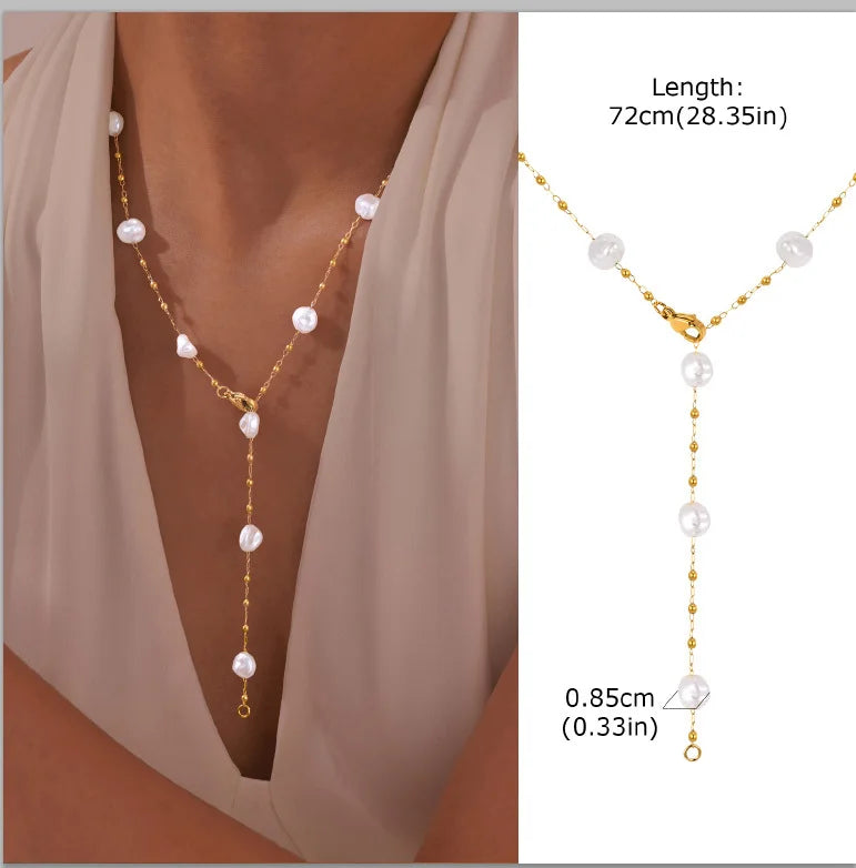 Stainless Steel Lariat Necklace Gold Plated, Dainty Long Necklace Laryered Necklaces For Women Girls, Y Shape Drop Pendant