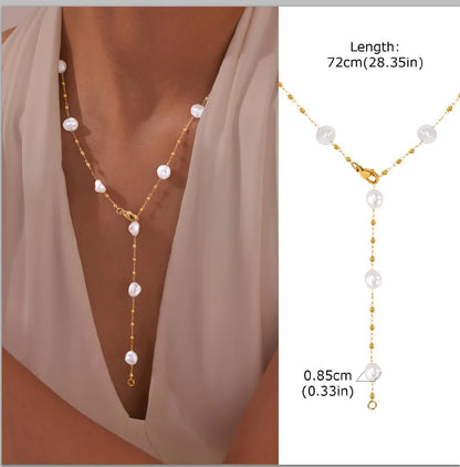 Stainless Steel Lariat Necklace Gold Plated, Dainty Long Necklace Laryered Necklaces For Women Girls, Y Shape Drop Pendant