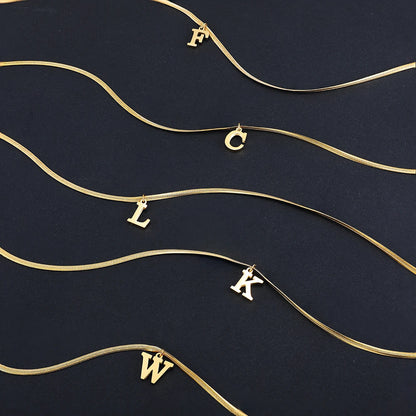 Stainless Steel Flat Snake Chains with A-Z Initial Pendant Necklace for Women Gold Color Alphabet Letter Necklace Collar Jewelry