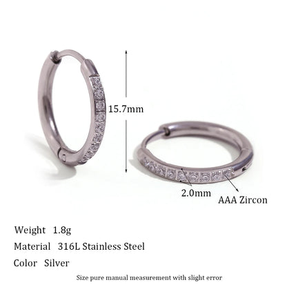 2023 Trendy Basic Clear Gemstone Crystal Paved Huggie Hoop Earring Waterproof Stainless Steel Round Gold Plated Woman Earring