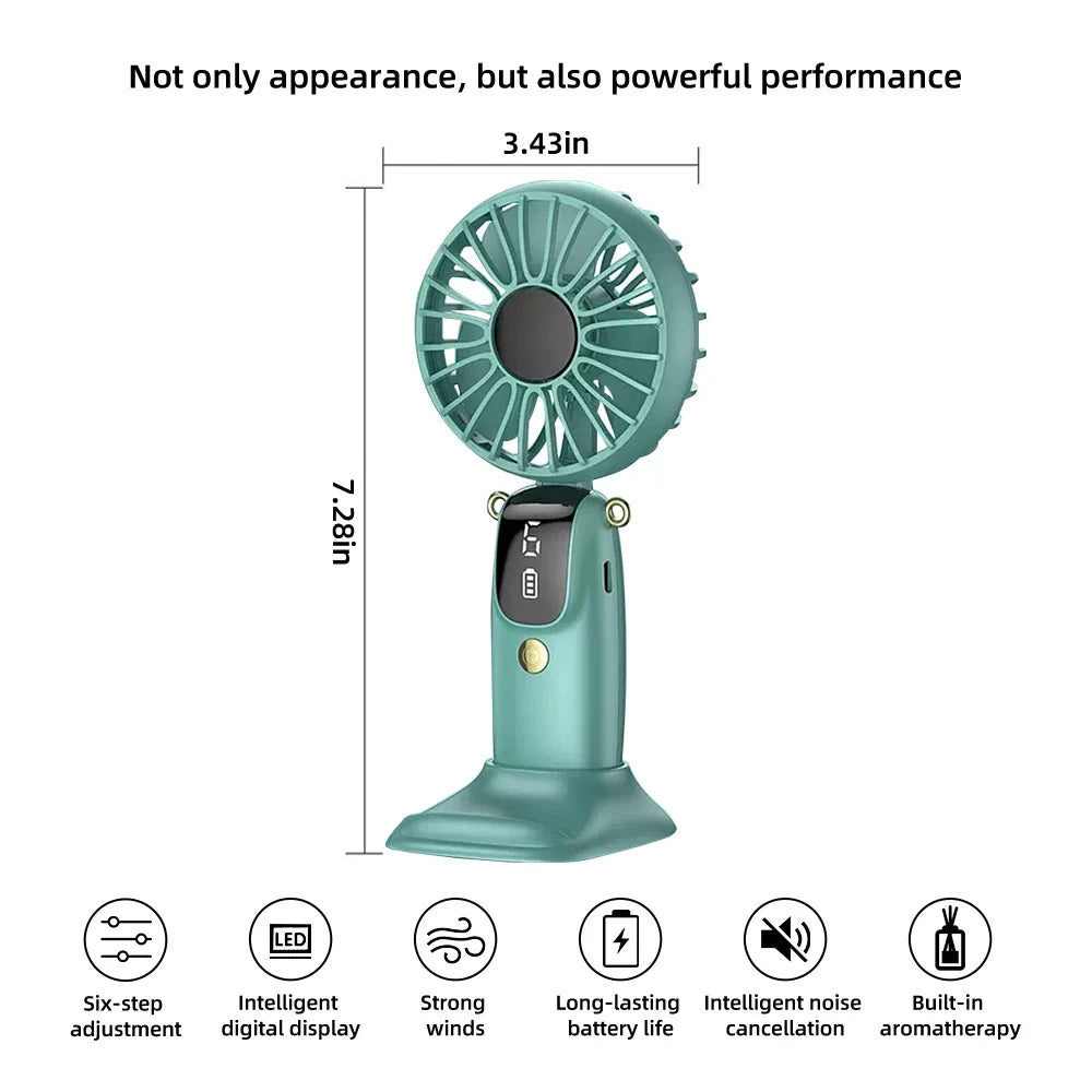 2025 New USB Rechargeable Portable Hand Fan with Phone Holder, Mini Desk & Neck Fan, Hands Free Cooling