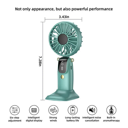 2025 New USB Rechargeable Portable Hand Fan with Phone Holder, Mini Desk & Neck Fan, Hands Free Cooling