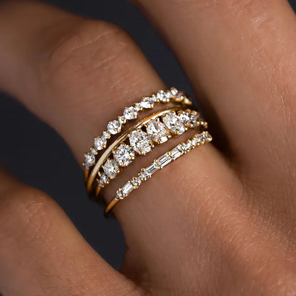 Fashion Big Zircon Statement Rings Set Minimalist High Quality Gold Plated High Quality Crystal Charm Finger Ring Copper Jewelry