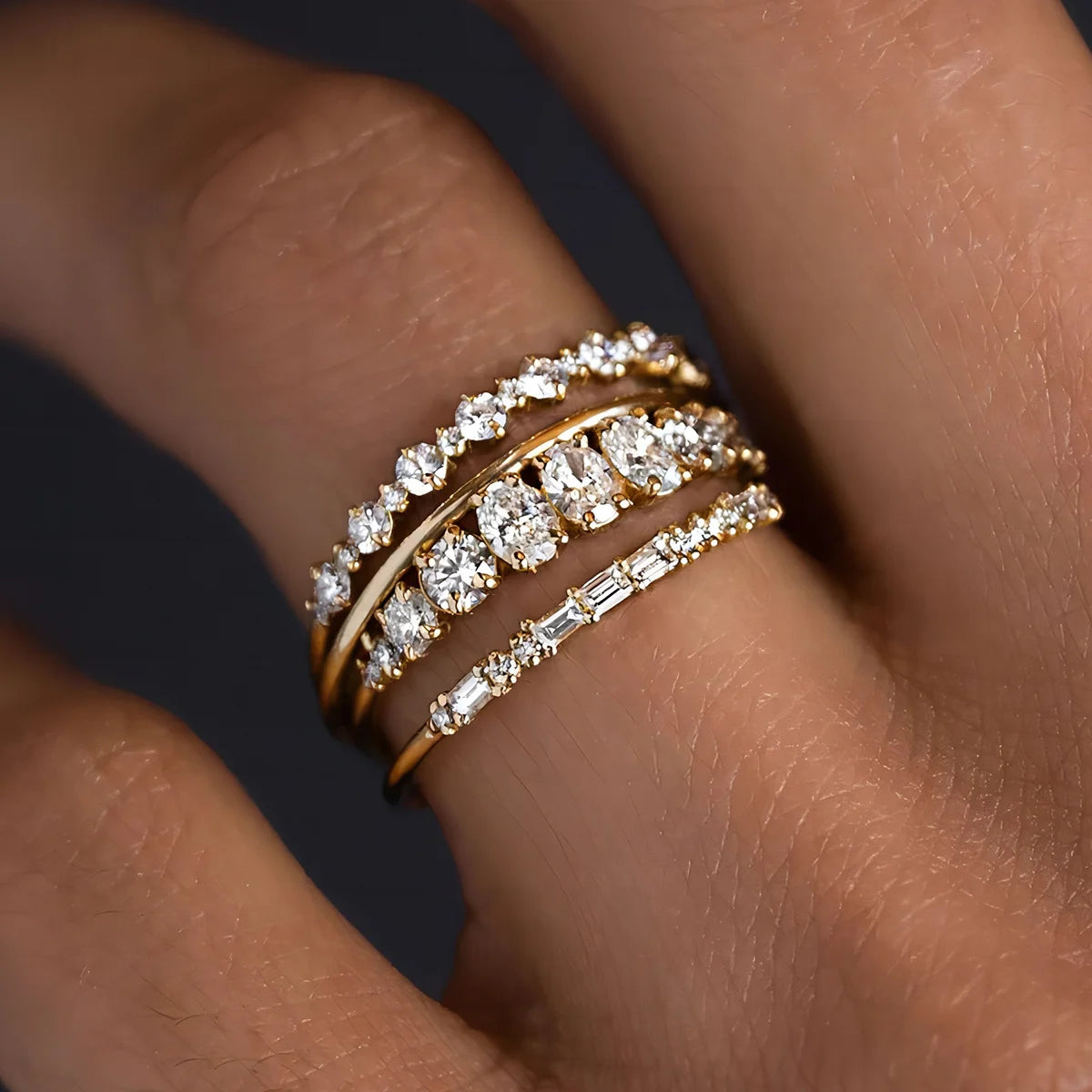Fashion Big Zircon Statement Rings Set Minimalist High Quality Gold Plated High Quality Crystal Charm Finger Ring Copper Jewelry