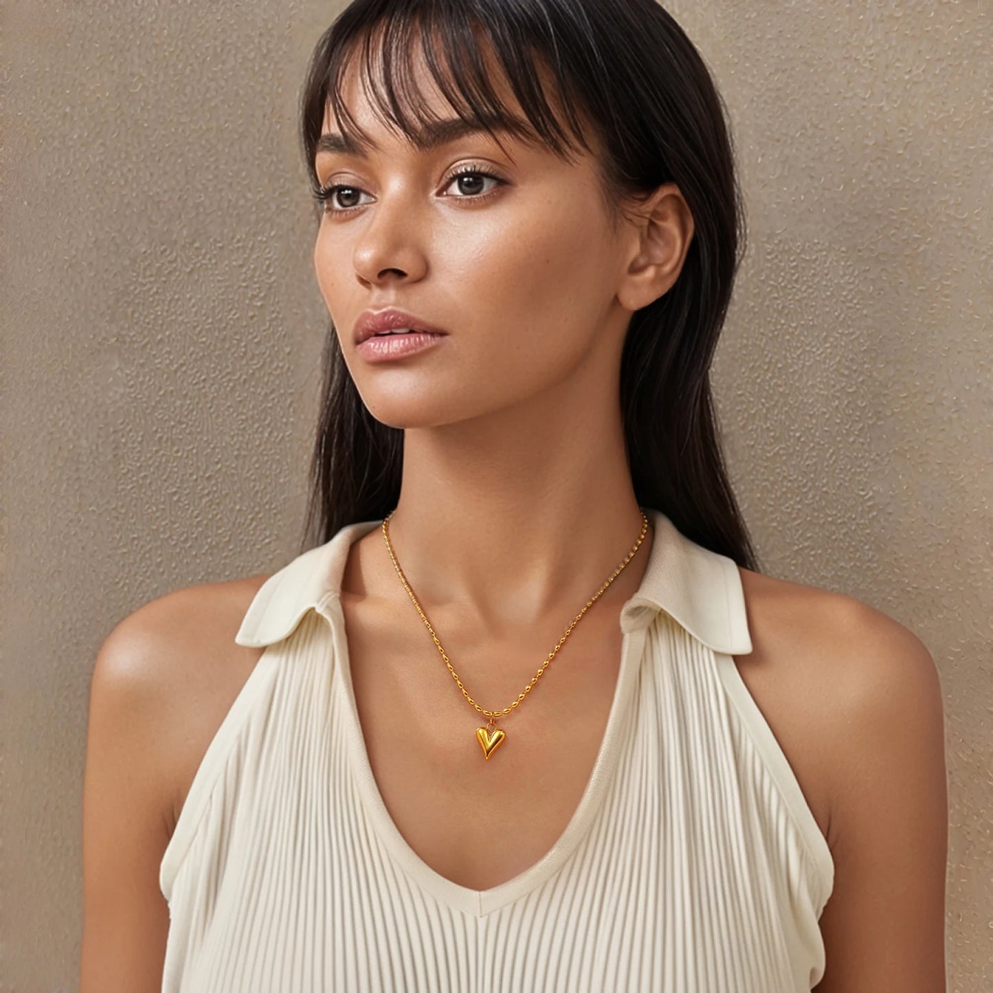 18K Gold Plated Stainless Steel Heart Pendant Bead Chain Necklace for Women, Love Symbol Hypoallergenic Dainty Jewelry Gift