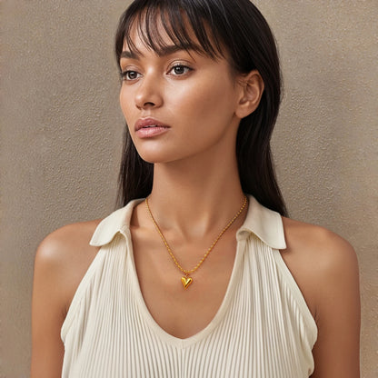 18K Gold Plated Stainless Steel Heart Pendant Bead Chain Necklace for Women, Love Symbol Hypoallergenic Dainty Jewelry Gift