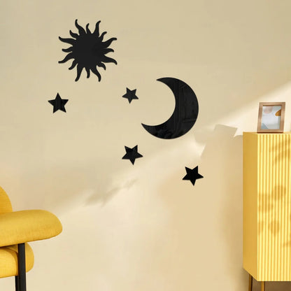 6PCS Star Moon Combination Mirror Acrylic Stereo Self Adhesive Diy Bedroom Living Room Can Be Removed Wall Stickers