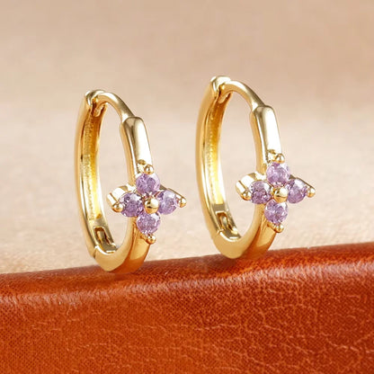 Fashion 6/8/10mm Stainless Steel Zircon Flower Hoop Earring Small Gold Color Circle Hoops Huggie Piercing Earring Trendy Jewelry