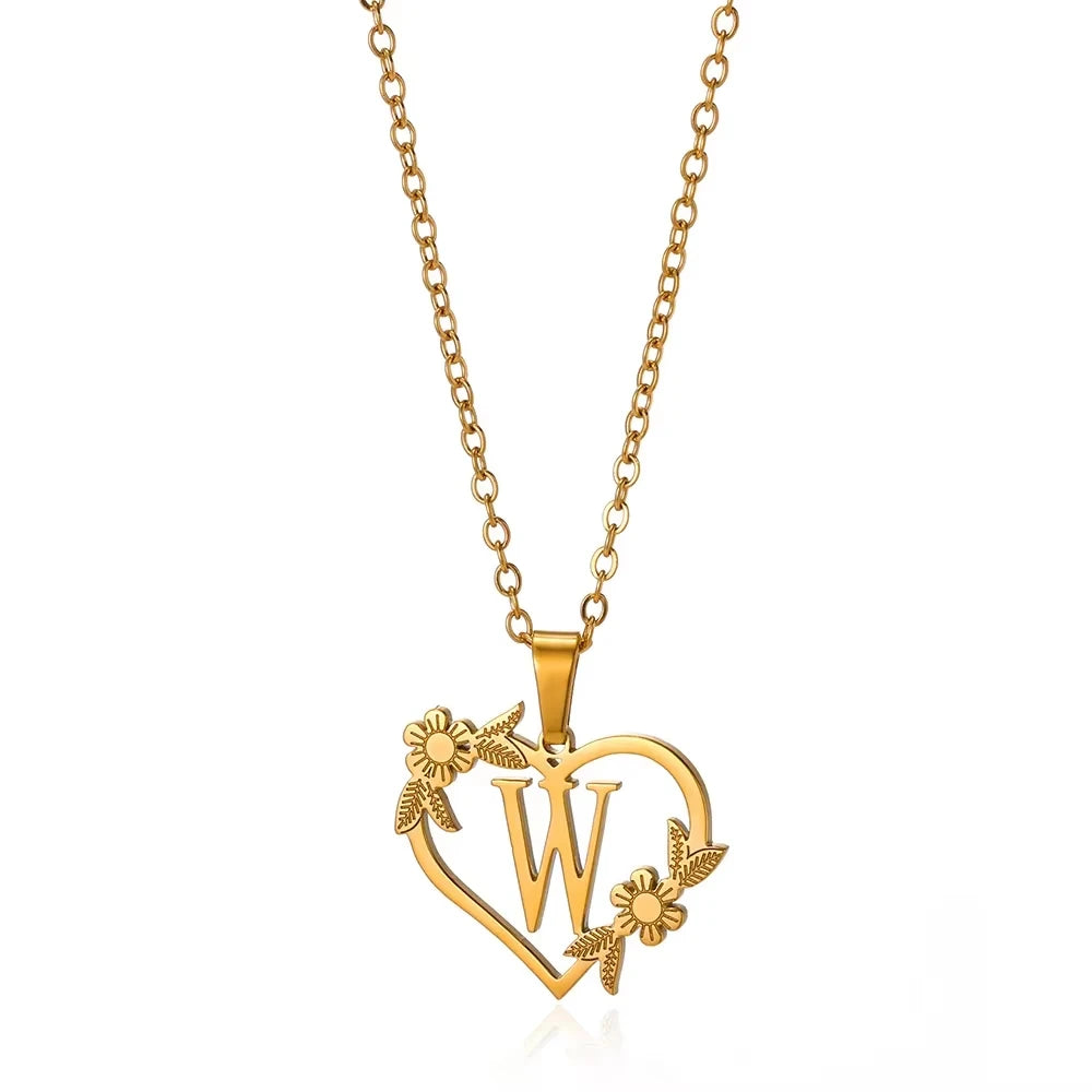 Initial Letter Stainless Steel Pendant Necklace for Women Fashion Gold Color Chain A-Z Alphabet Clavicle Necklaces Jewelry Gift