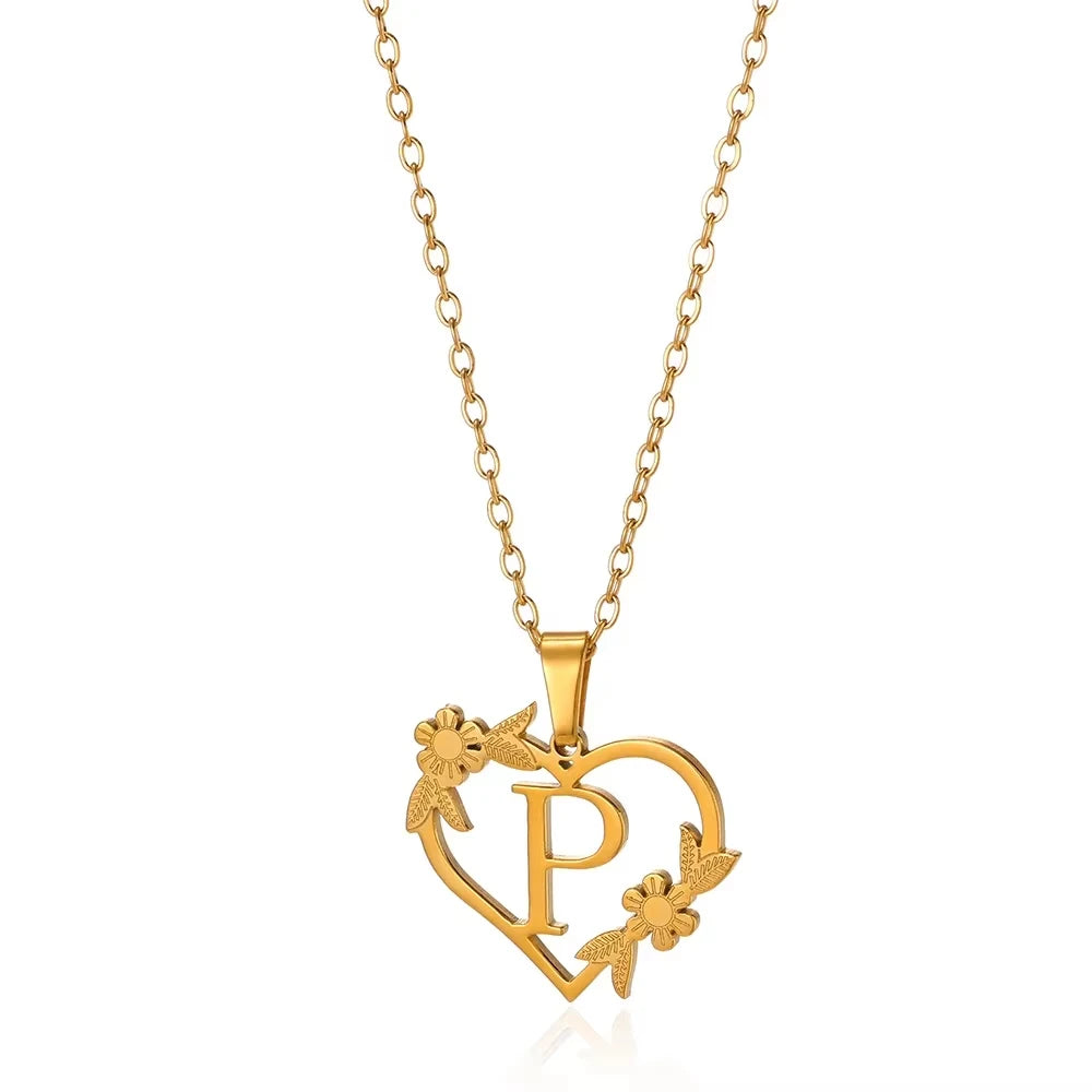 Initial Letter Stainless Steel Pendant Necklace for Women Fashion Gold Color Chain A-Z Alphabet Clavicle Necklaces Jewelry Gift