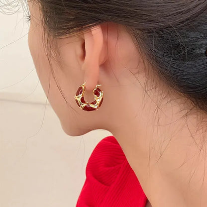 2024 New Trendy Enamel Color Metal Texture Small Hoop Earrings for Women Gold Plated Statement Ear Buckle Creative Jewelry Gifts