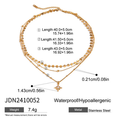 Minimalist 18K Gold Plated Stainless Steel Twists Smooth Face Interlocking Double Layer Necklace Women Attractive Jewelry