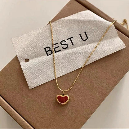 2024 Mothers Day Red Heart Pendant Stainless Steel Gold Color Chain Necklace for Women Non Fading Jewelry Sweet Accessories Gift