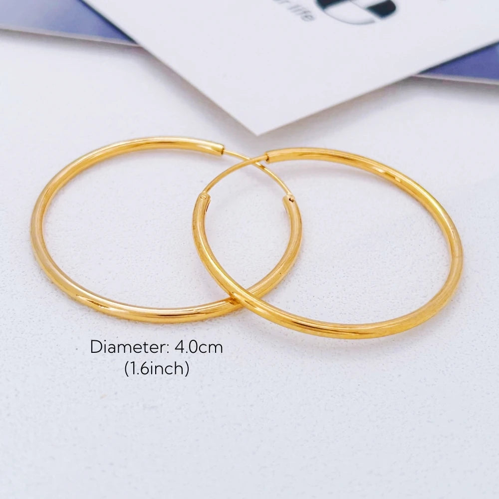 Gold Plated Smooth Round Circle Big Hoop Earrings for Women Size 12/25/30/40/50/60mm Stainless Steel Jewelry Accessories Gifts
