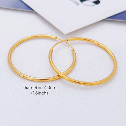 Gold Plated Smooth Round Circle Big Hoop Earrings for Women Size 12/25/30/40/50/60mm Stainless Steel Jewelry Accessories Gifts