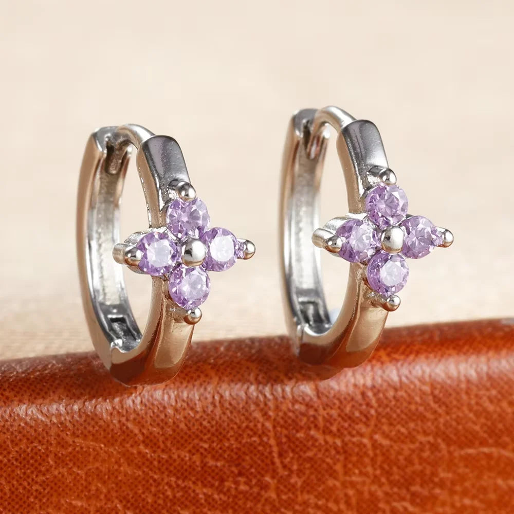 Fashion 6/8/10mm Stainless Steel Zircon Flower Hoop Earring Small Gold Color Circle Hoops Huggie Piercing Earring Trendy Jewelry