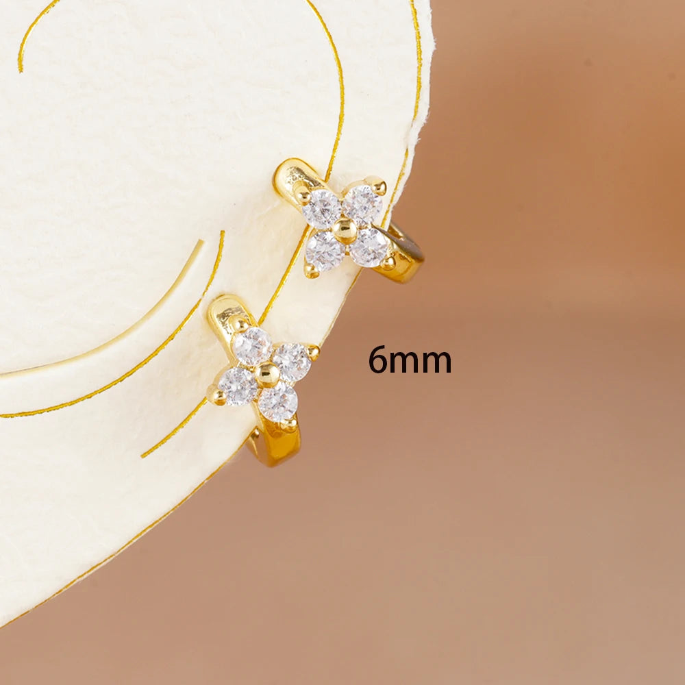 Fashion 6/8/10mm Stainless Steel Zircon Flower Hoop Earring Small Gold Color Circle Hoops Huggie Piercing Earring Trendy Jewelry