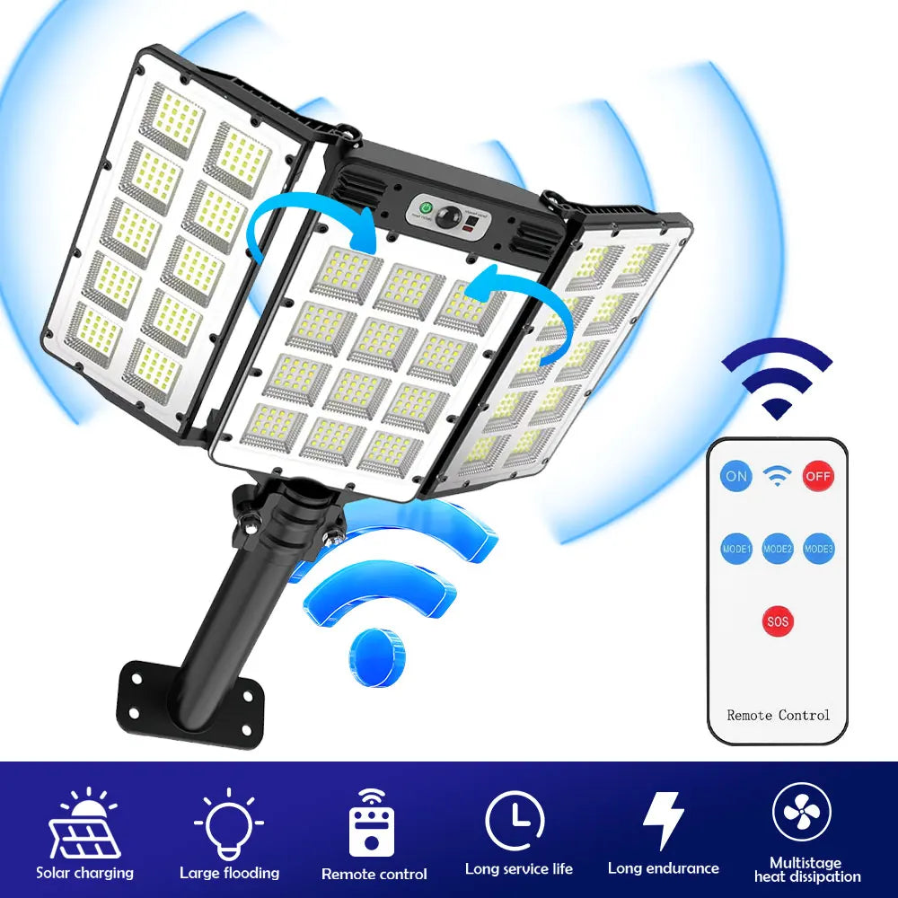 LED Solar Lights 800LED Outdoor Adjustable 3 Modes Motion Sensor Flood Lights IP66 Waterproof Remote Control Garden Lamp