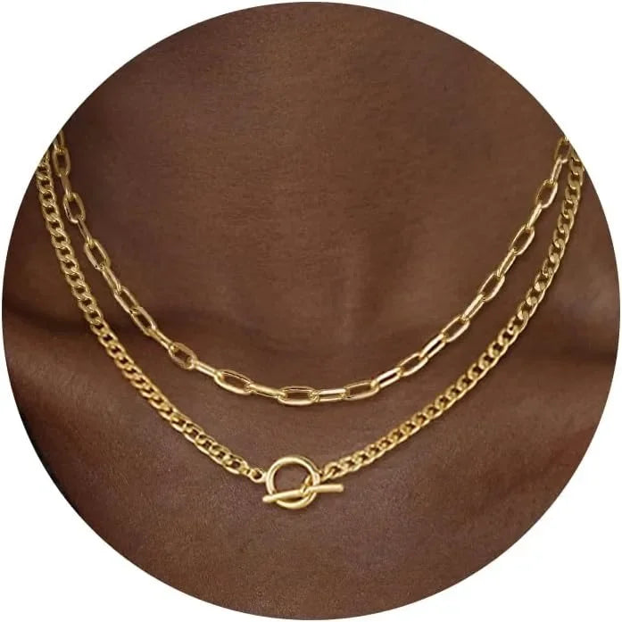 Gold Layered Necklace for Women K Gold Plated Necklace Women Cuban Link Paperclip Chain Toggle Clasp Necklace Jewelry for Women