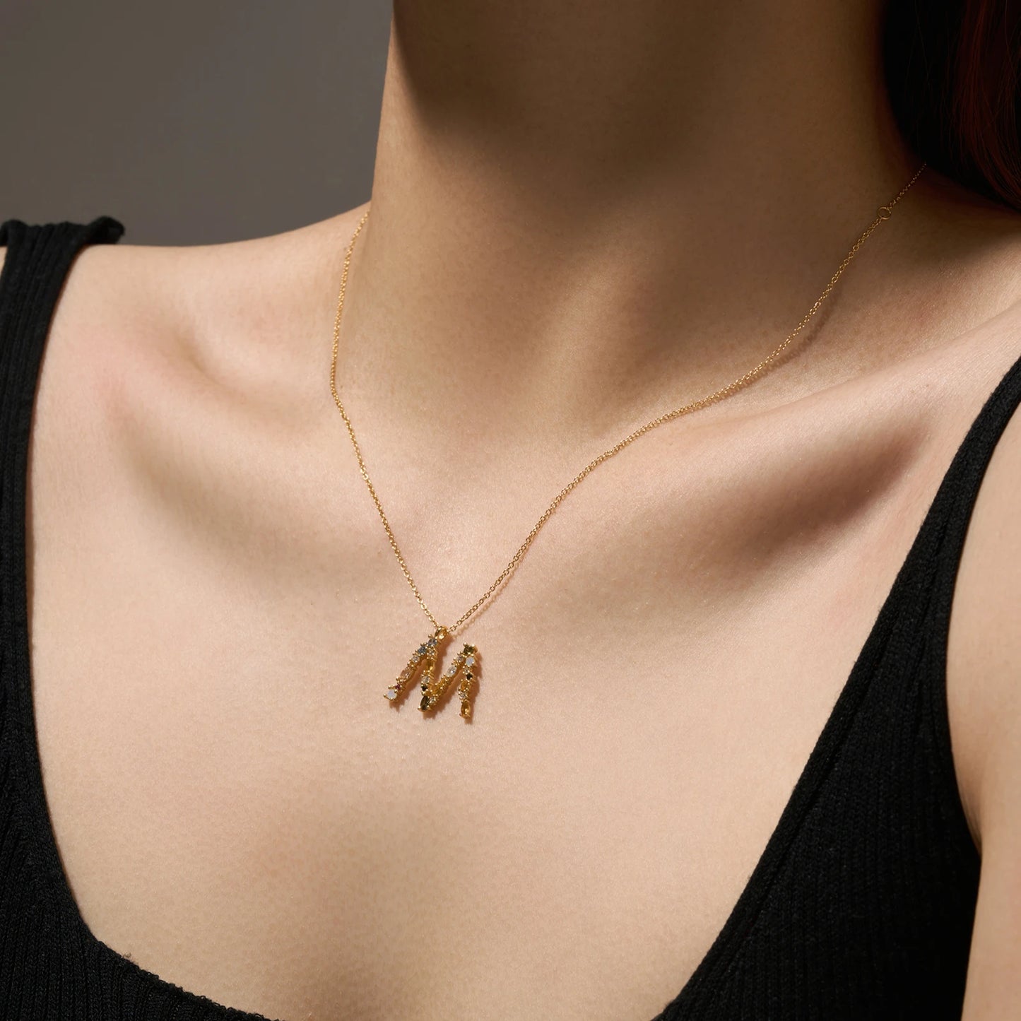 ANDYWEN 925 Sterling Silver Gold Letter M Pendant Initial F Alphabet Necklace Monogram Opals 2020 Women Accessories Jewelry