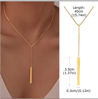 Stainless Steel Lariat Necklace Gold Plated, Dainty Long Necklace Laryered Necklaces For Women Girls, Y Shape Drop Pendant