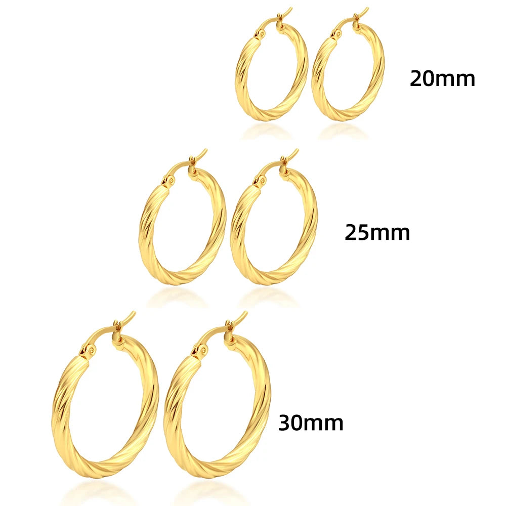 3pair Vintage Twisted Hoop Earrings for Women Gold Plated Stainless Steel Twist Ear Buckle Stackable Circle Hoops Party Jewelry