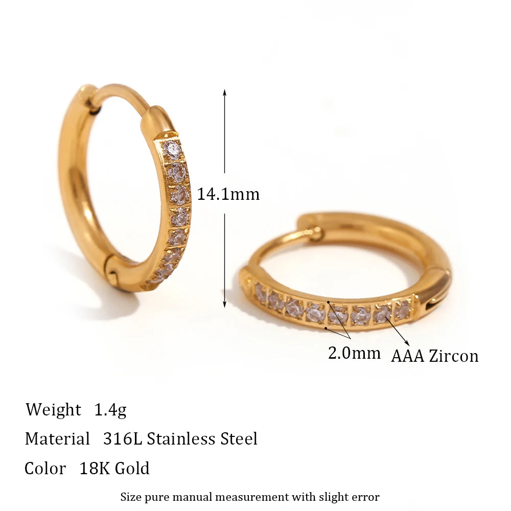 2023 Trendy Basic Clear Gemstone Crystal Paved Huggie Hoop Earring Waterproof Stainless Steel Round Gold Plated Woman Earring
