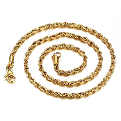 New Punk Twisted Rope Chain Necklace Wholesale 3mm Gold Color Stainless Steel Chains For Women Men Hip Hop Rock Jewelry Gift