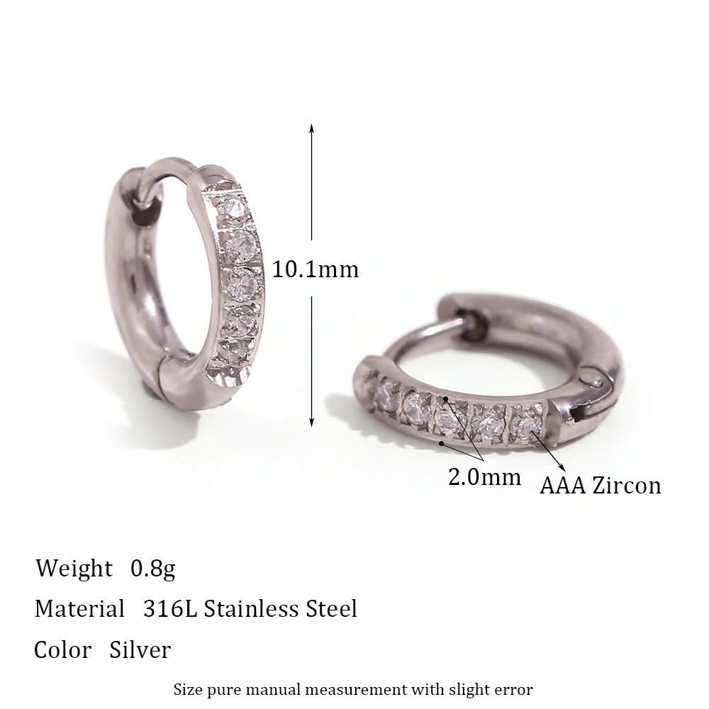 2023 Trendy Basic Clear Gemstone Crystal Paved Huggie Hoop Earring Waterproof Stainless Steel Round Gold Plated Woman Earring