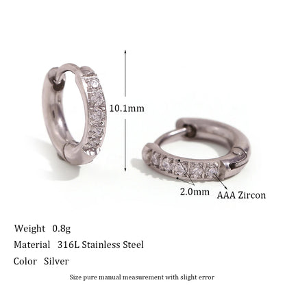 2023 Trendy Basic Clear Gemstone Crystal Paved Huggie Hoop Earring Waterproof Stainless Steel Round Gold Plated Woman Earring