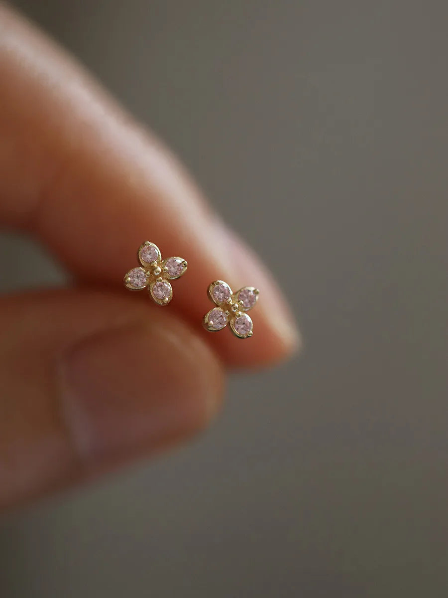 925 Silver Needle Simple Shiny Zircon Earrings Gold Plating Jewelry Crystal Stud Earrings Women