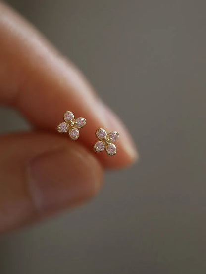 925 Silver Needle Simple Shiny Zircon Earrings Gold Plating Jewelry Crystal Stud Earrings Women