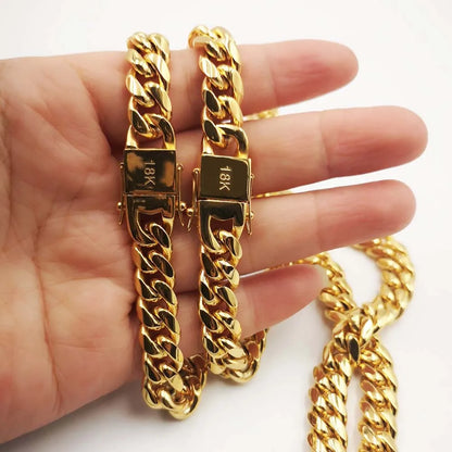 18K Gold Plated Stainless Steel Miami Curb Cuban Chain Link Bracelet Casting Clasp Hip hop Men Jewelry Promotion
