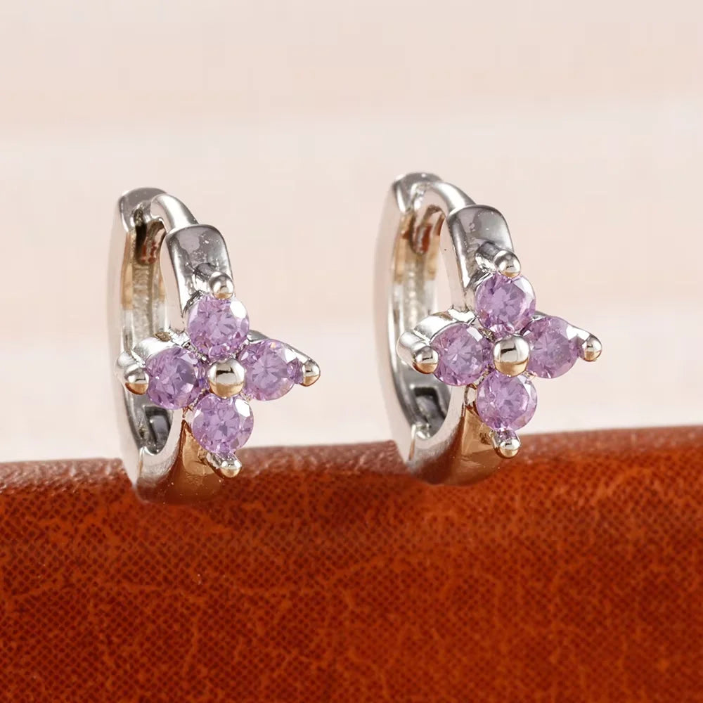 Fashion 6/8/10mm Stainless Steel Zircon Flower Hoop Earring Small Gold Color Circle Hoops Huggie Piercing Earring Trendy Jewelry