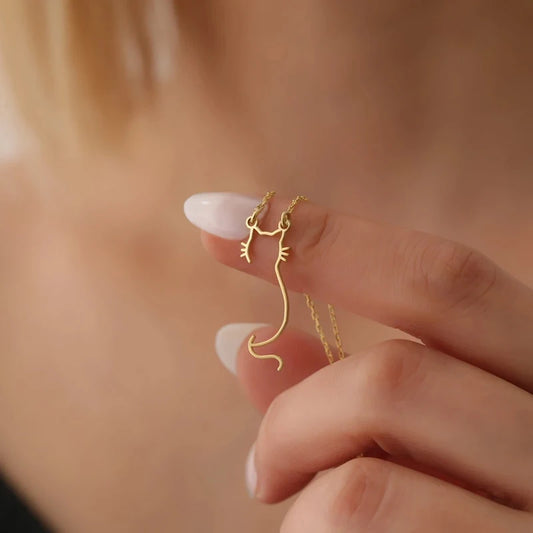 Dainty Cute Kitty Cat Necklace For Women 14K Gold Plated Stainless Steel Cat Pendant Necklace Pet Jewelry