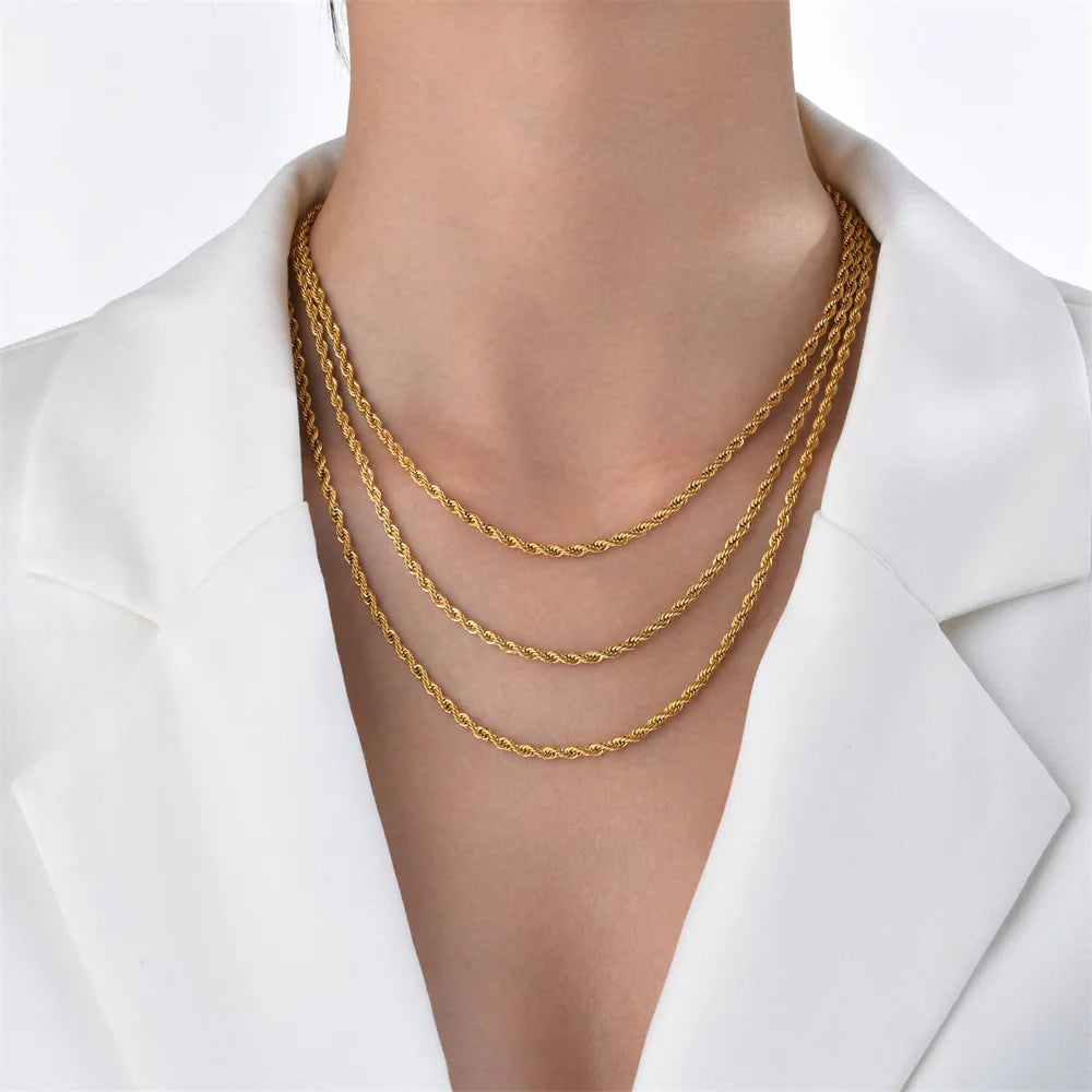 New Punk Twisted Rope Chain Necklace Wholesale 3mm Gold Color Stainless Steel Chains For Women Men Hip Hop Rock Jewelry Gift
