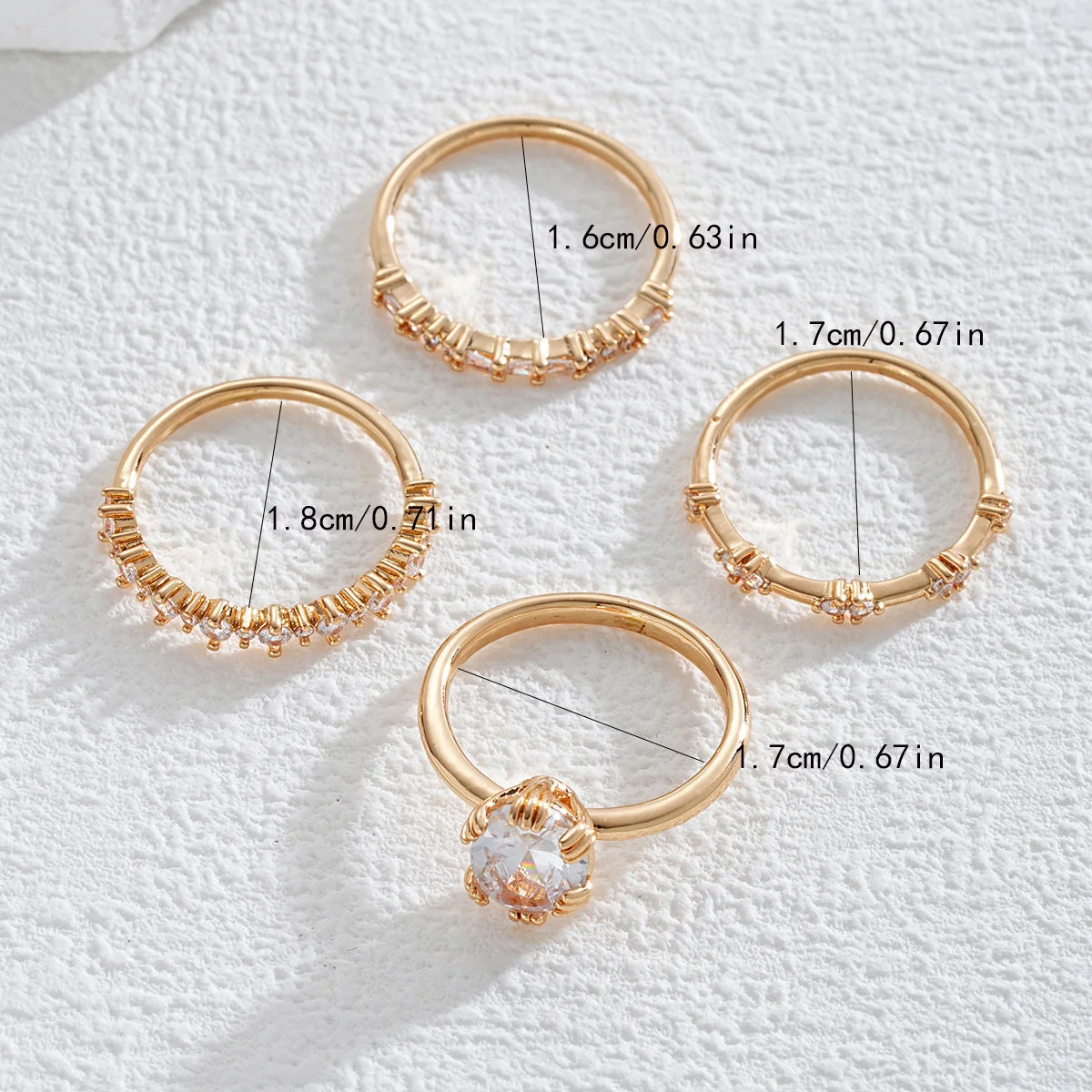 Fashion Big Zircon Statement Rings Set Minimalist High Quality Gold Plated High Quality Crystal Charm Finger Ring Copper Jewelry