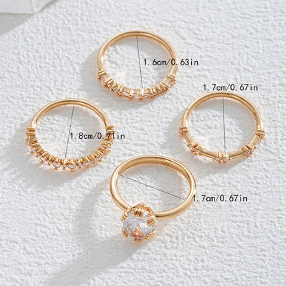 Fashion Big Zircon Statement Rings Set Minimalist High Quality Gold Plated High Quality Crystal Charm Finger Ring Copper Jewelry