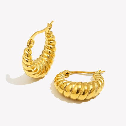 E.B.belle 316L Stainless Steel Unique Texture Circle Gold Statement Earring Chunky Croissant Hoop Earrings for Women