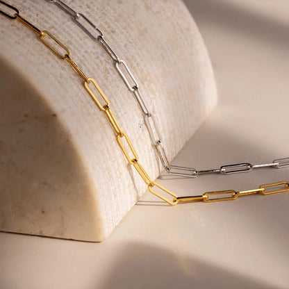 eManco 10PCS Paperclip Link Chain Women Necklace Stainless Steel Gold Color  Necklace Link chain  Jewelry Hot wholesale