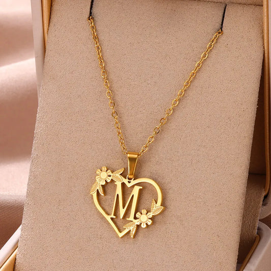 Initial Letter Stainless Steel Pendant Necklace for Women Fashion Gold Color Chain A-Z Alphabet Clavicle Necklaces Jewelry Gift
